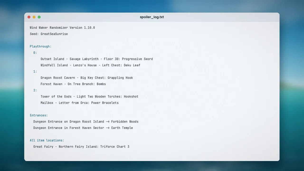 Spoiler log: Optional log listing every item location